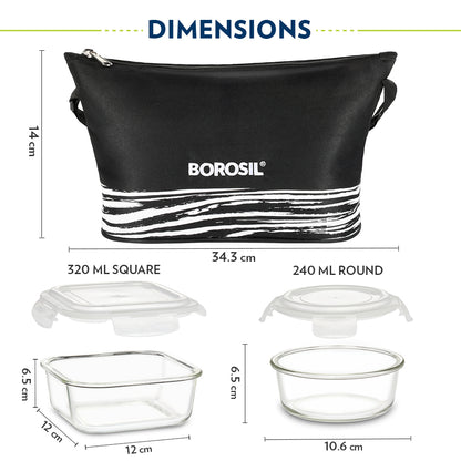 Borosil Steller Black Lunch Bag, Daisy, Set of 4