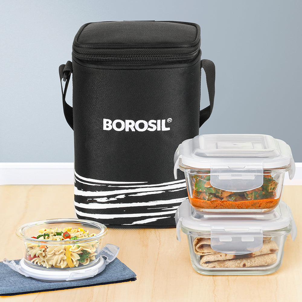 Steller Round and Square Glass Lunch Box, Black