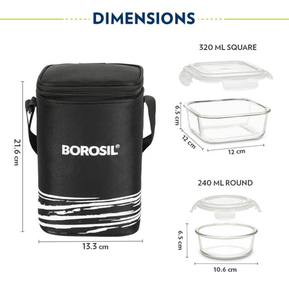 Borosil Steller Black Lunch Bag, Set of 3 (Tall)