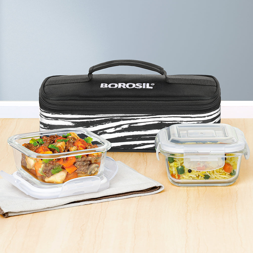 Borosil Steller Black Lunch Bag, Square x 2 (Flat)