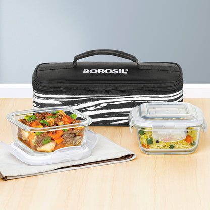 Borosil Steller Black Lunch Bag, Square x 2 (Flat)