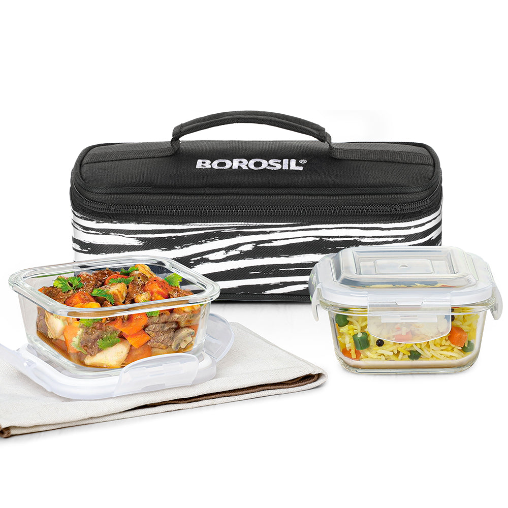 Borosil Steller Black Lunch Bag, Square x 2 (Flat)