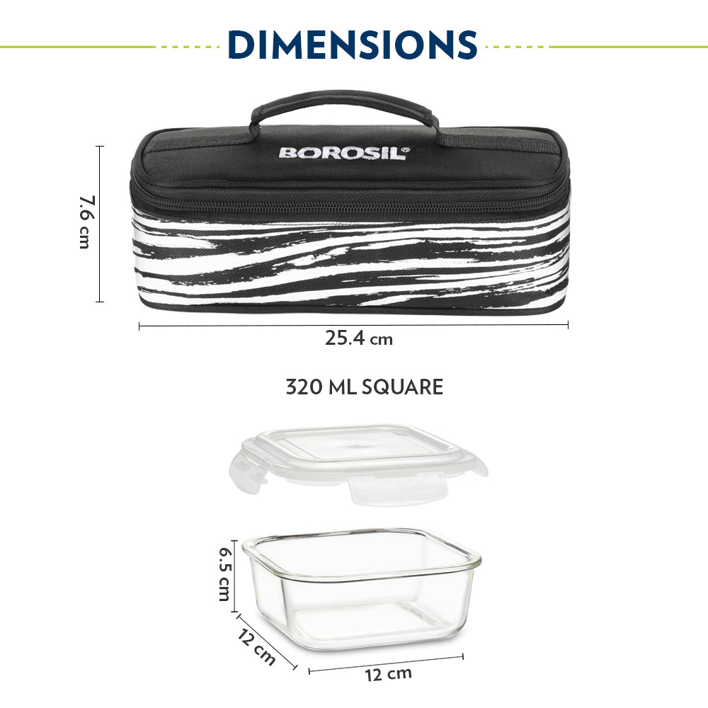 Borosil Steller Black Lunch Bag, Square x 2 (Flat)