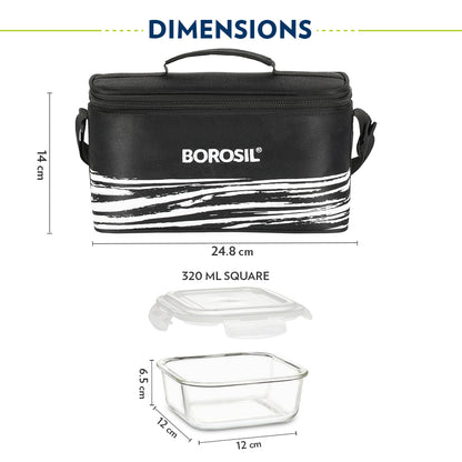 Borosil Steller Black Lunch Bag, Square x 4