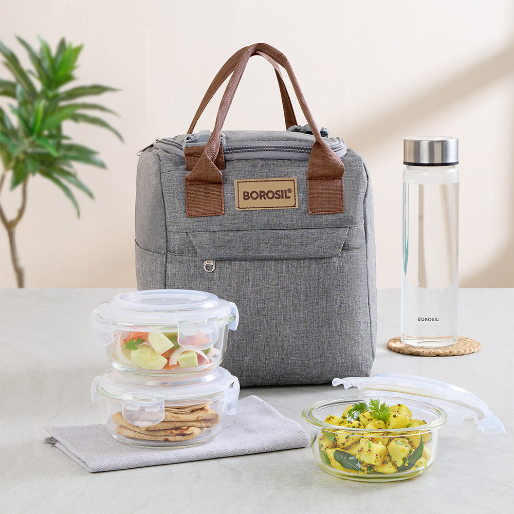 Pro Round Glass Lunch Box with Glass Bottle India