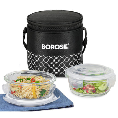 Borosil Zeal Black Lunch Bag, Round x 2 (Tall)
