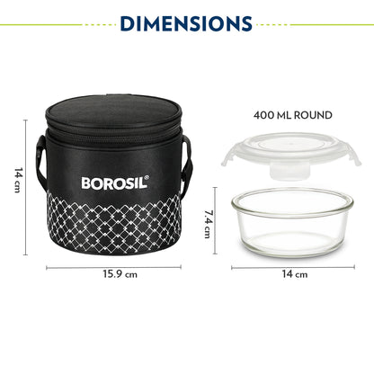 Borosil Zeal Black Lunch Bag, Round x 2 (Tall)