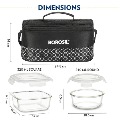 Borosil Zeal Black Lunch Bag, Universal, Set of 4