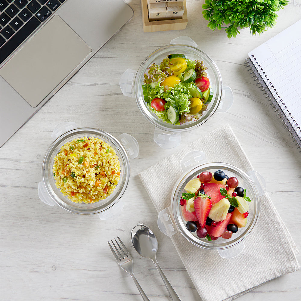 Borosil Zeal Black Lunch Bag, Round x 3 (Tall)