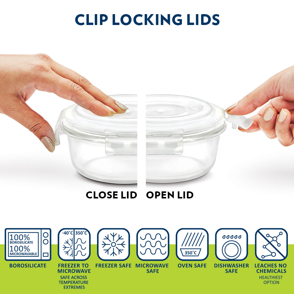 Borosil Zeal Black Lunch Bag, Round x 3 (Tall)