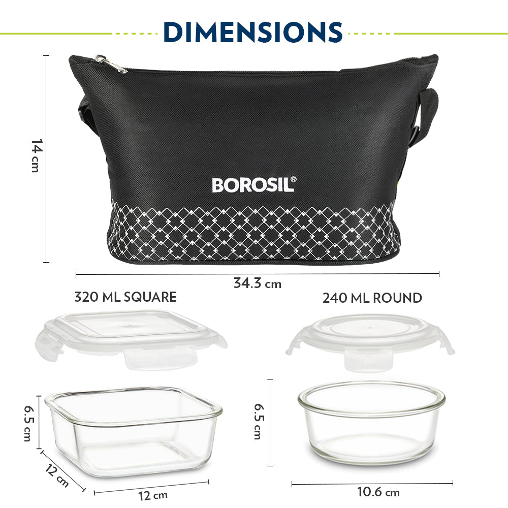 Borosil Zeal Black Lunch Bag, Daisy, Set of 4