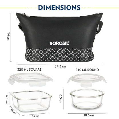 Borosil Zeal Black Lunch Bag, Daisy, Set of 4