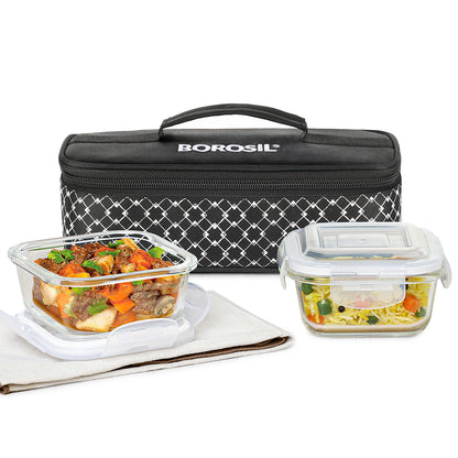 Borosil Zeal Black Lunch Bag, Square x 2 (Flat)