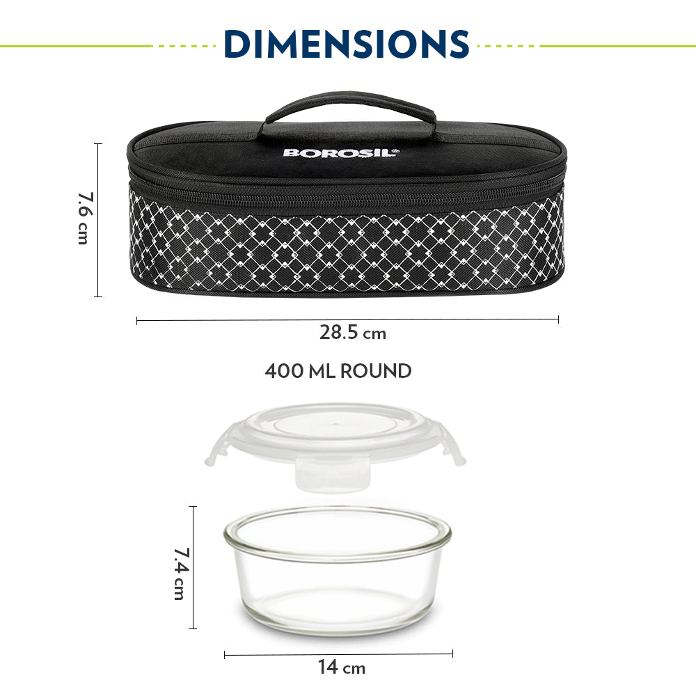 Borosil Zeal Black Lunch Bag, Round x 2 (Flat)
