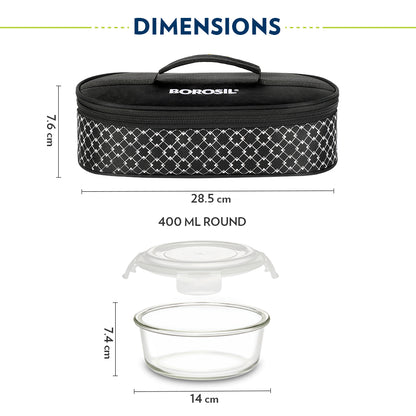 Borosil Zeal Black Lunch Bag, Round x 2 (Flat)