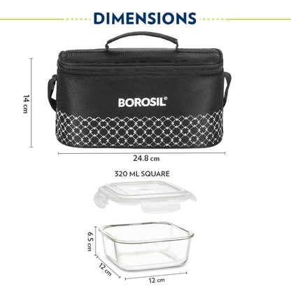 Borosil Zeal Black Lunch Bag, Square x 4