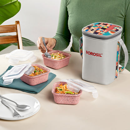 Kube Pink Square Glass Lunch Box