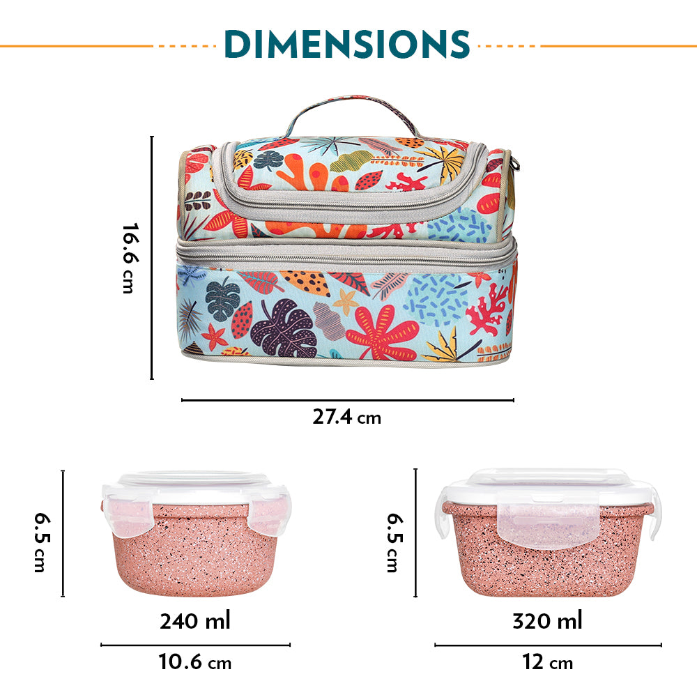 Borosil Bloom Pink Universal Glass Lunchbox, 320ml x 2 + 240ml x 2
