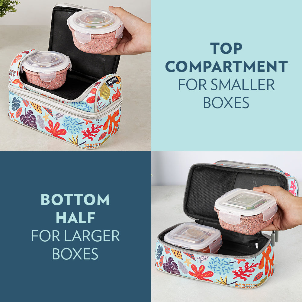 Borosil Bloom Pink Universal Glass Lunchbox, 320ml x 2 + 240ml x 2