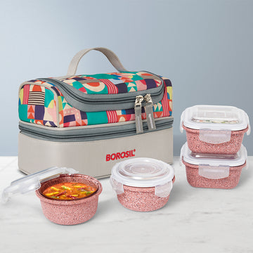 Borosil Kube Pink Universal Glass Lunchbox