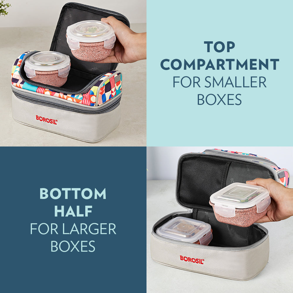 Borosil Kube Pink Universal Glass Lunchbox, 320ml x 2 + 240ml x 2