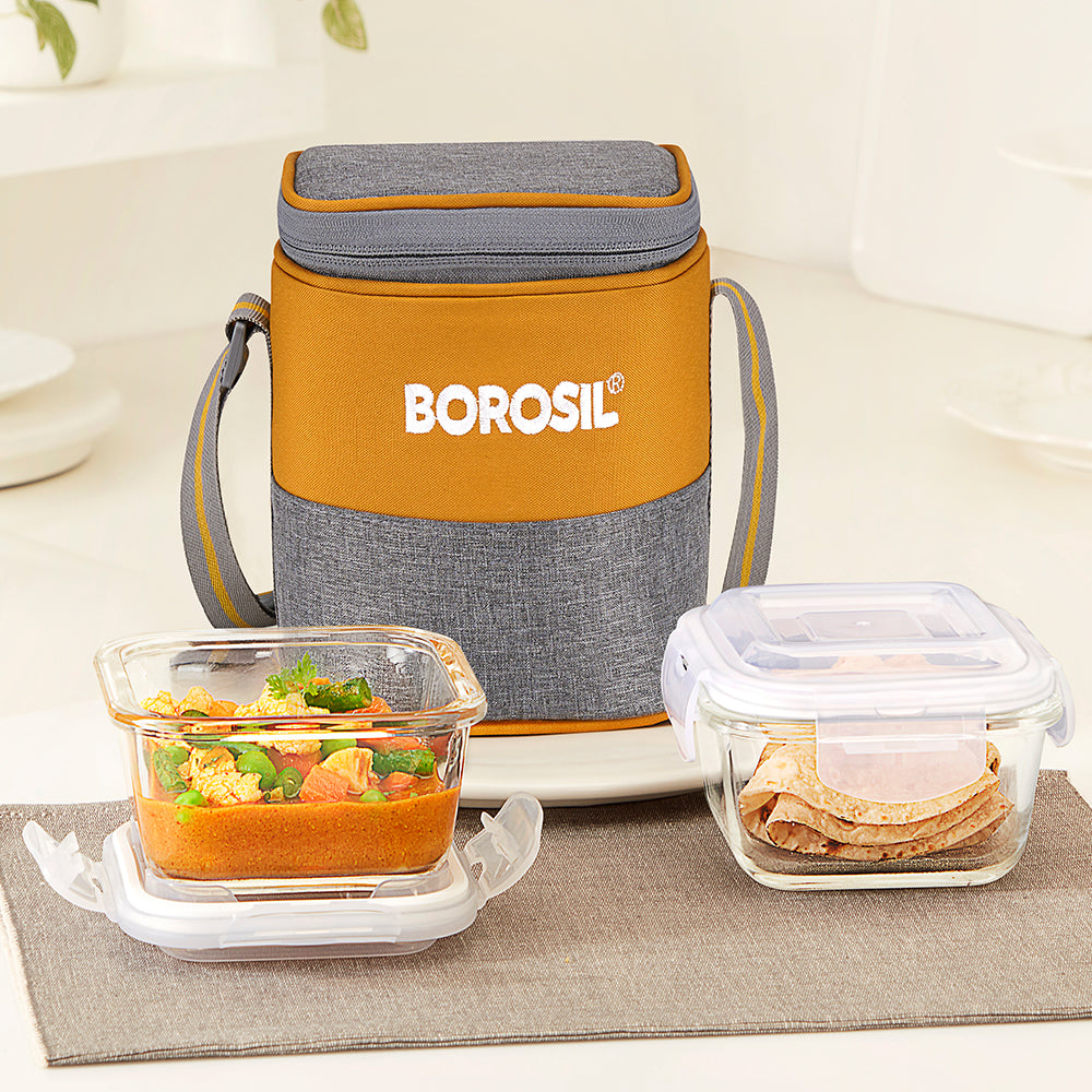 Borosil Zest Lunch Bag, Square x 2 (Tall)
