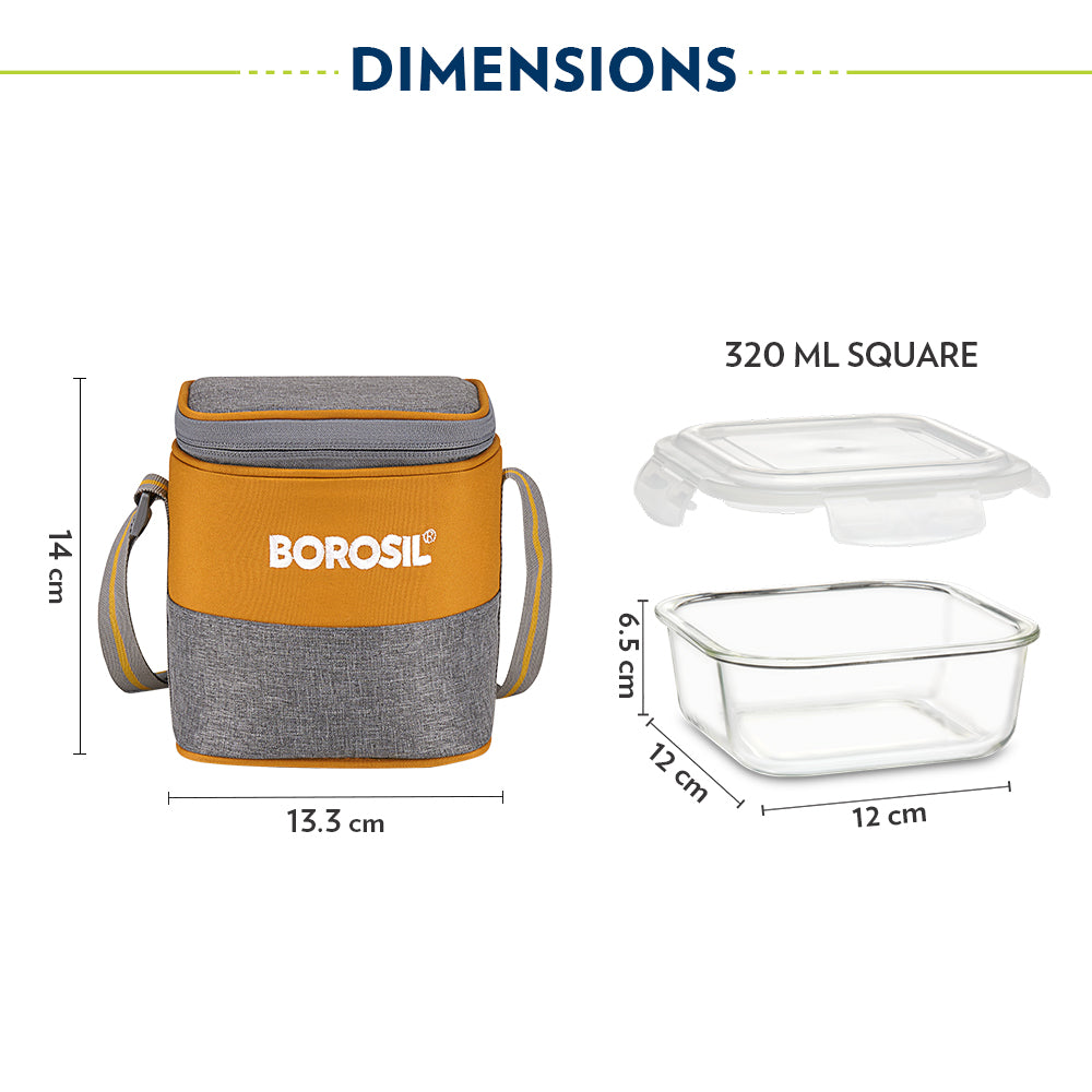 Borosil Zest Lunch Bag, Square x 2 (Tall)