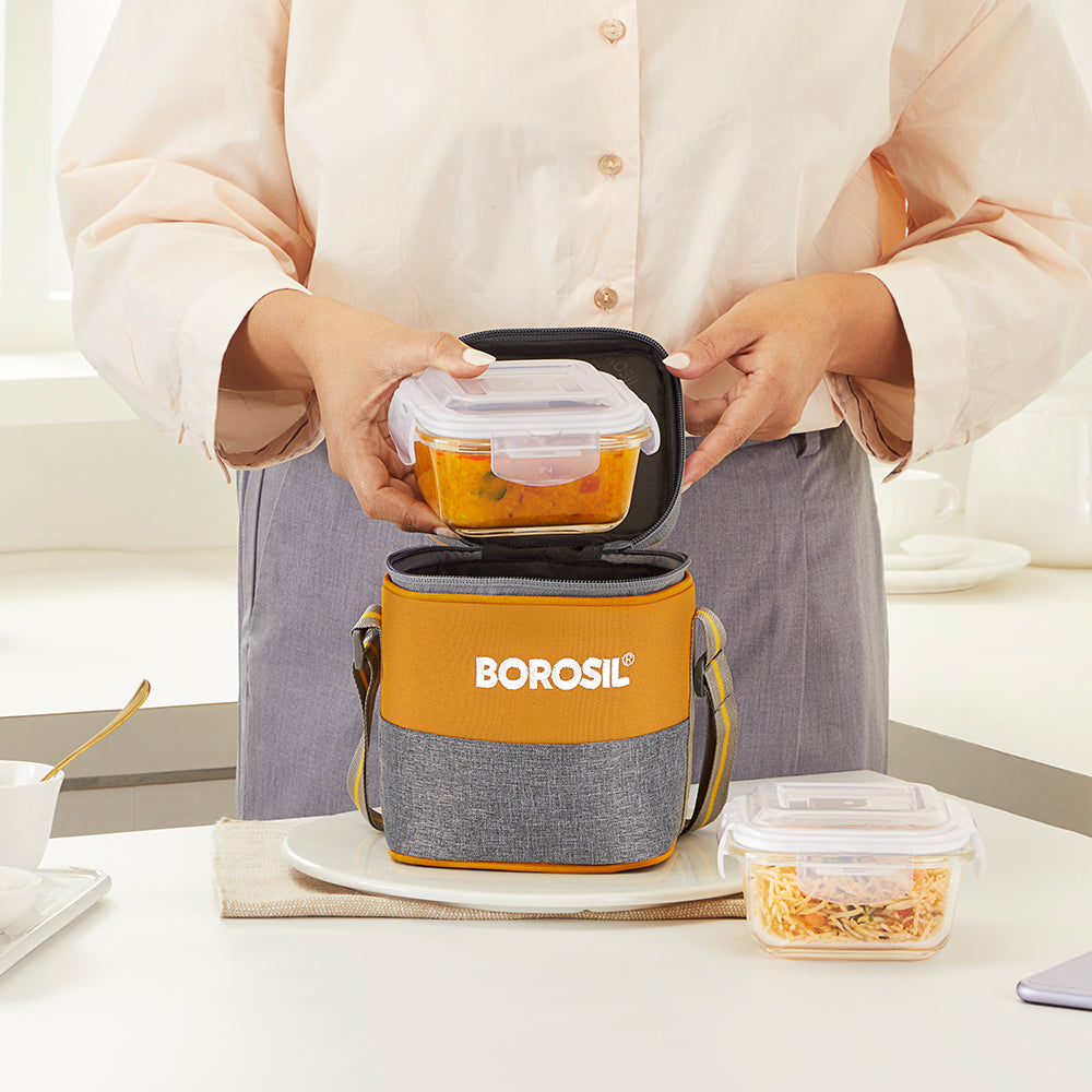 Borosil Zest Lunch Bag, Square x 2 (Tall)