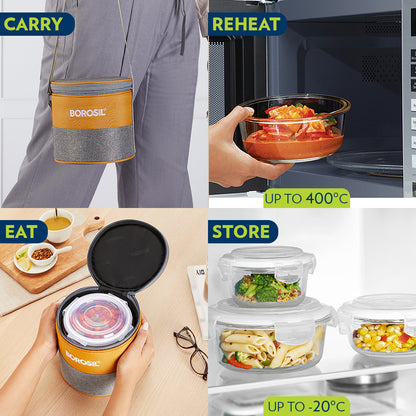 Borosil Zest Lunch Bag, Round x 2 (Tall)