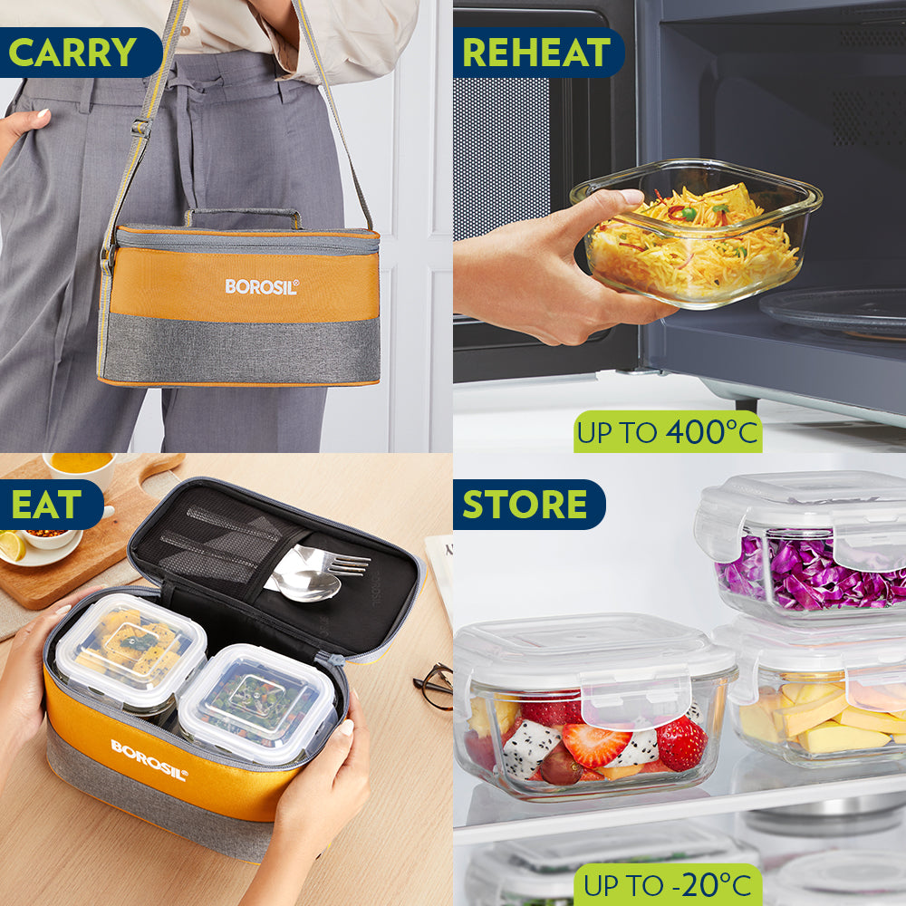 Borosil Zest Lunch Bag, Universal, Set of 4