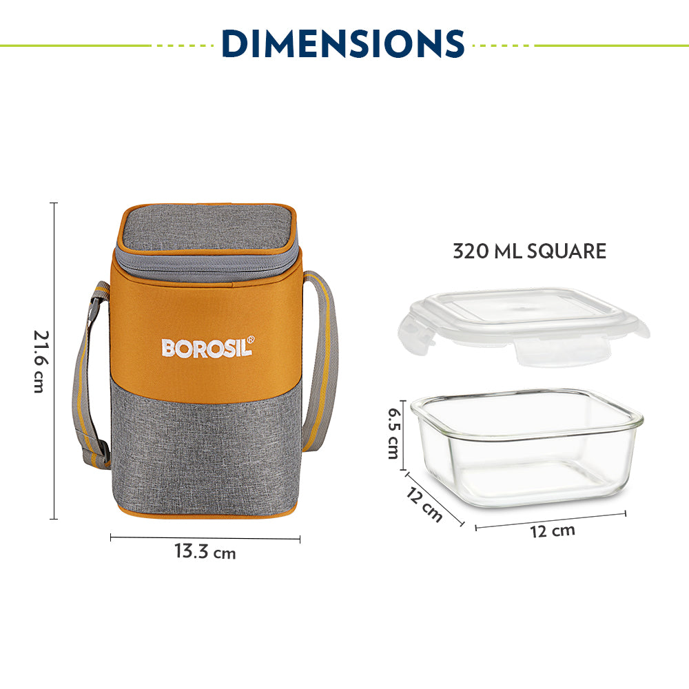 Borosil Zest Lunch Bag, Square x 3 (Tall)