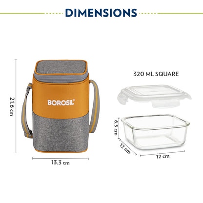 Borosil Zest Lunch Bag, Square x 3 (Tall)