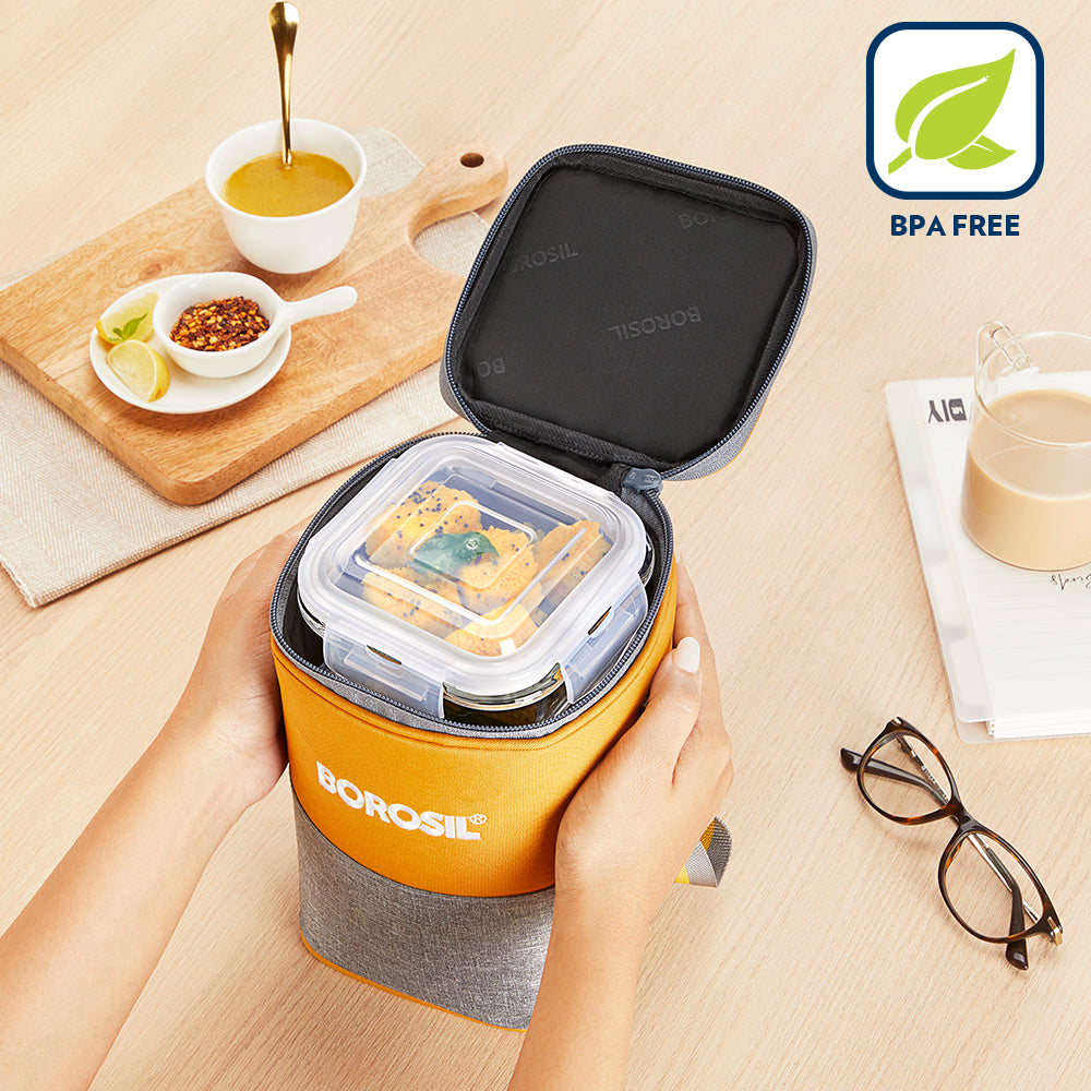 Borosil Zest Lunch Bag, Square x 3 (Tall)