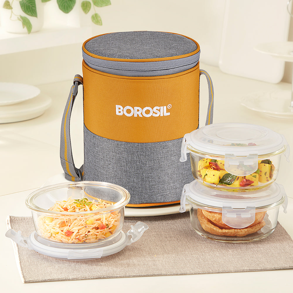 Borosil Zest Lunch Bag, Round x 3 (Tall)