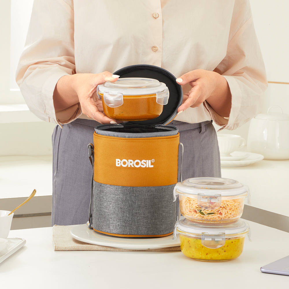 Borosil Zest Lunch Bag, Round x 3 (Tall)