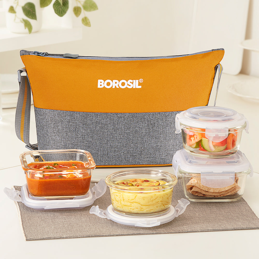 Borosil Zest Lunch Bag, Daisy, Set of 4