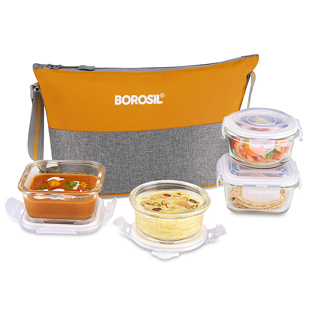 Borosil Zest Lunch Bag, Daisy, Set of 4