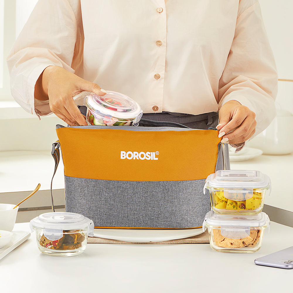 Borosil Zest Lunch Bag, Daisy, Set of 4