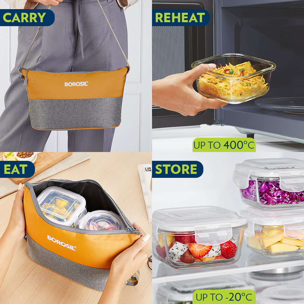 Borosil Zest Lunch Bag, Daisy, Set of 4