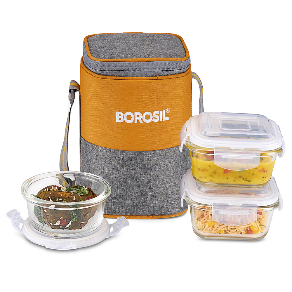 Borosil Zest Lunch Bag, Set of 3 (Tall)