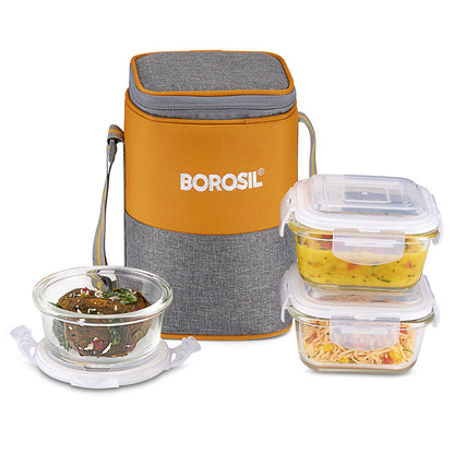 Borosil Zest Lunch Bag, Set of 3 (Tall)