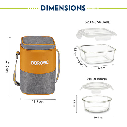 Borosil Zest Lunch Bag, Set of 3 (Tall)