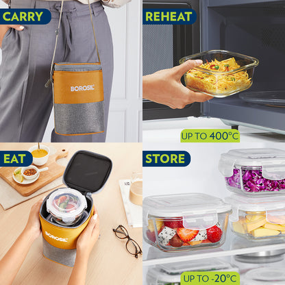 Borosil Zest Lunch Bag, Set of 3 (Tall)