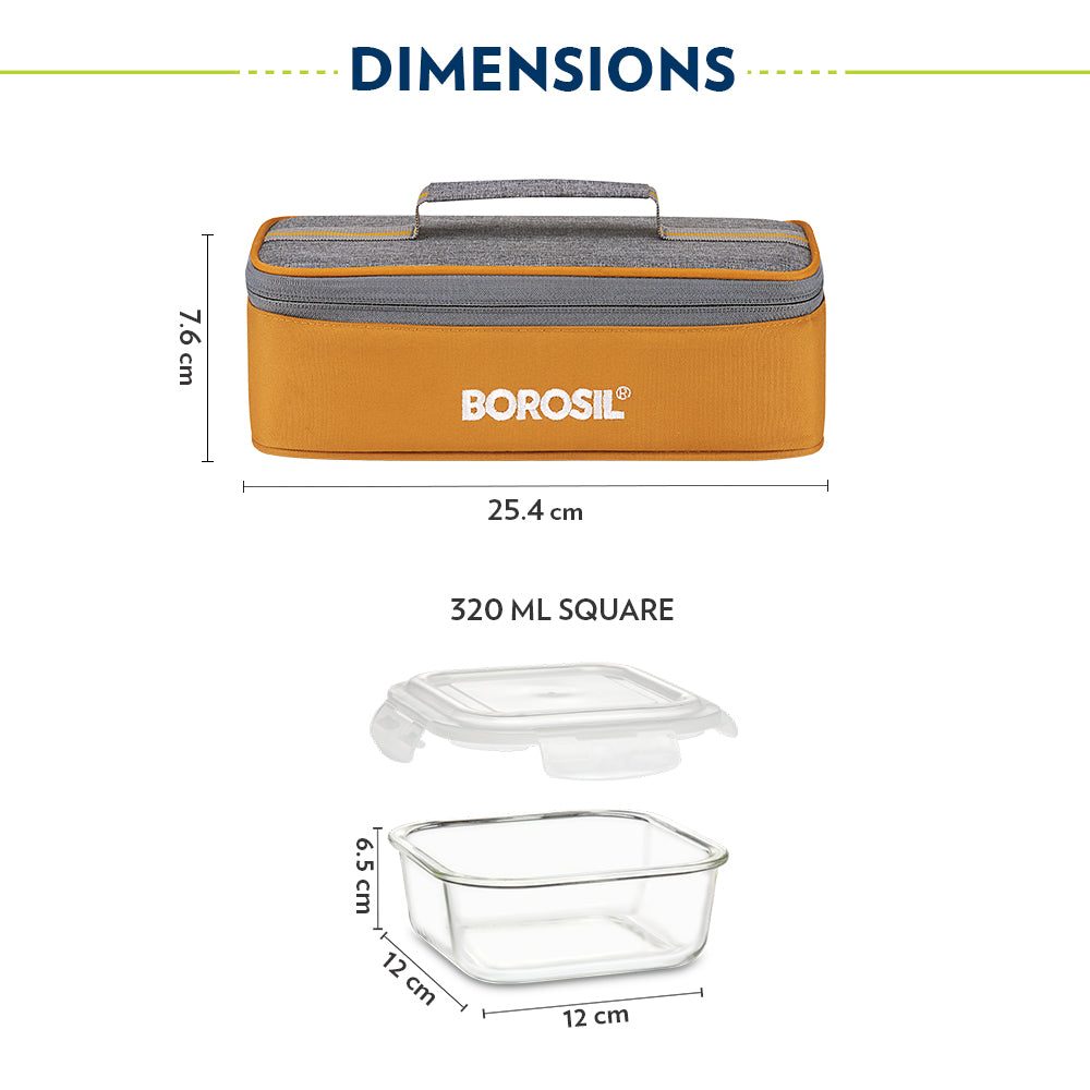 Borosil Zest Lunch Bag, Square x 2 (Flat)