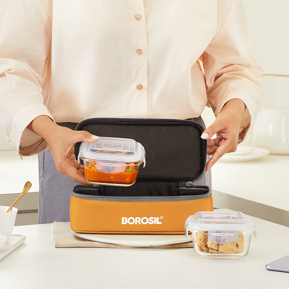 Borosil Zest Lunch Bag, Square x 2 (Flat)