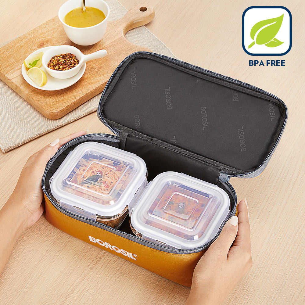 Borosil Zest Lunch Bag, Square x 2 (Flat)