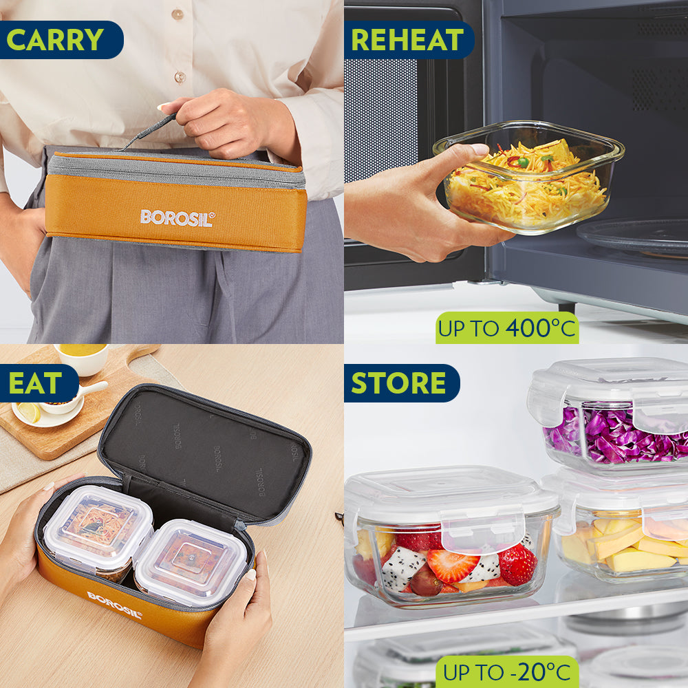 Borosil Zest Lunch Bag, Square x 2 (Flat)