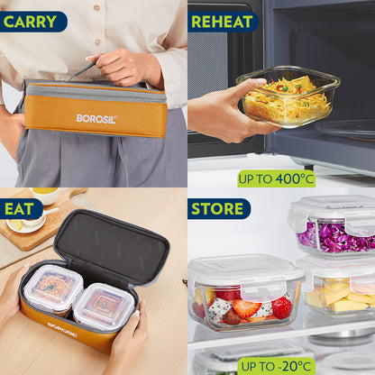 Borosil Zest Lunch Bag, Square x 2 (Flat)