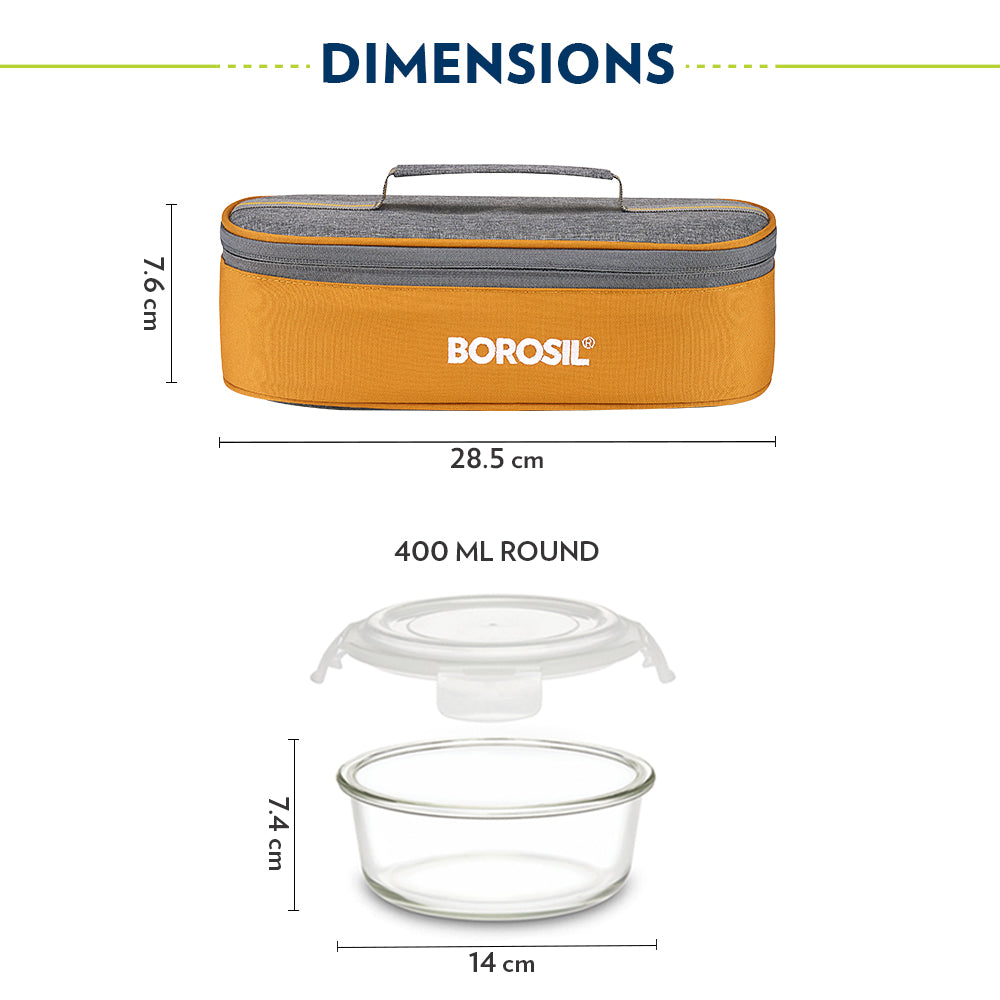 Borosil Zest Lunch Bag, Round x 2 (Flat)