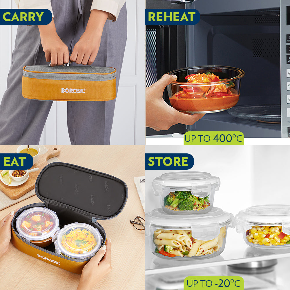 Borosil Zest Lunch Bag, Round x 2 (Flat)